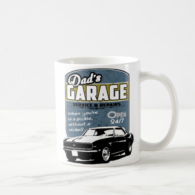Dad's Garage Black & White Camaro Coffee Mug (Right)
