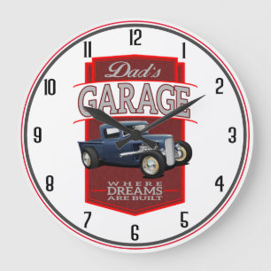 Dad's Garage Blue Hot Rod Large Clock