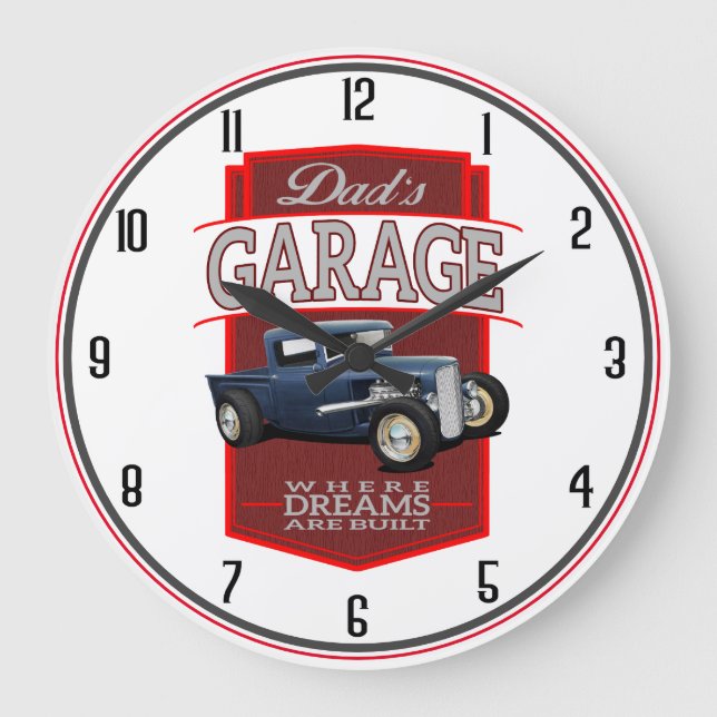 Dad's Garage Blue Hot Rod Large Clock (Front)