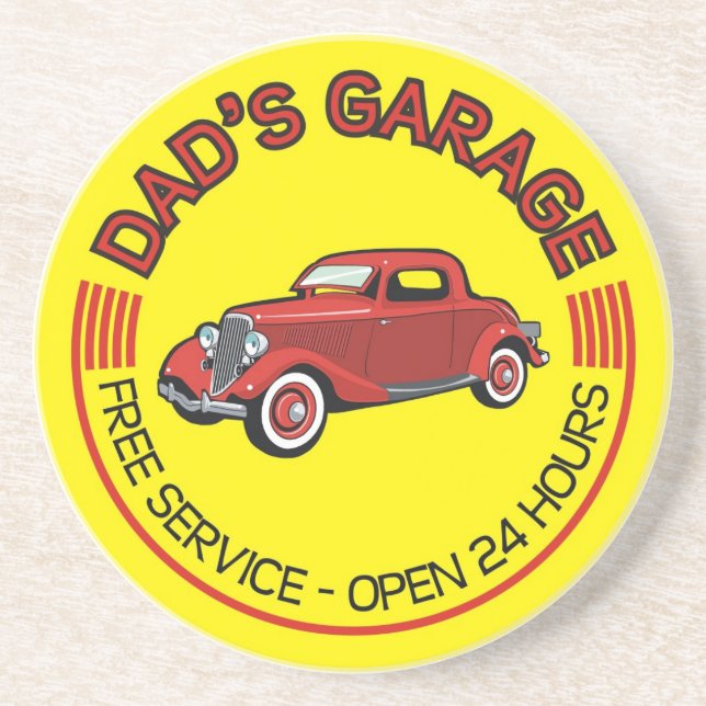 Dad's Garage for father who has car workshop Coaster (Front)