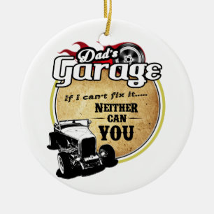 Dad's Garage Hot Rod Ceramic Ornament