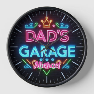 Dads Garage Mancave Clock Neon Beer Custom Name