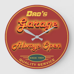 Dad's Garage Neon Look Any Date Any Name - Large Clock