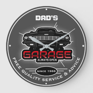 Dad's Garage or Any Name Always Open Grey Large Clock
