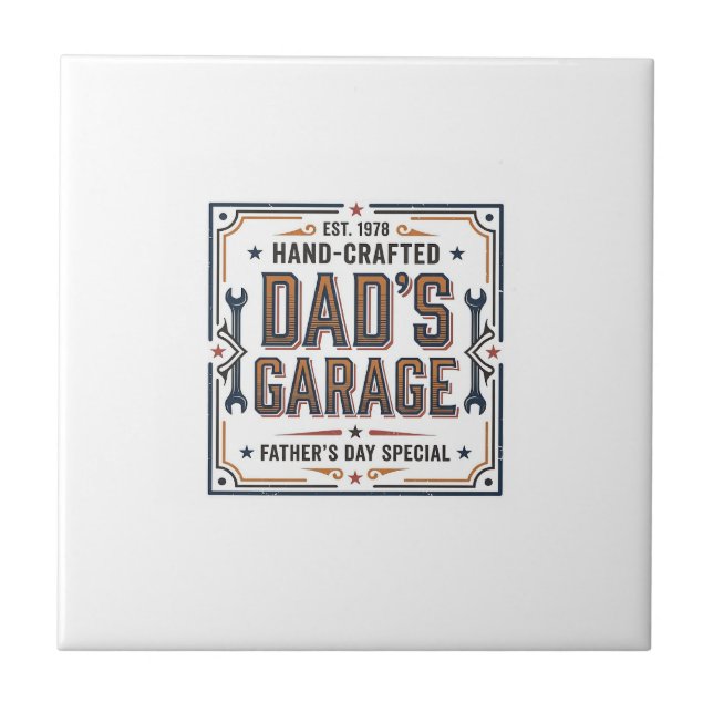 Dads Garage Vintage Fathers Day Ceramic Tile (Front)