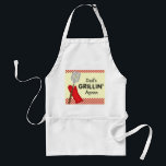Dad's Grillin Apron<br><div class="desc">This apron features the text "Dad's Grillin' Apron" with a graphic of a grilling spatula and an oven mitt. The imprint is accented with red checks. This is customisable,  so you can put anyone's name in place of Dad's.</div>
