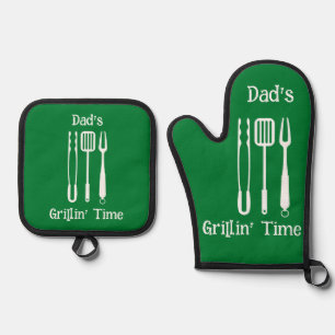 Dad's Grillin' Time Backyard Barbecue Oven Mitt & Pot Holder Set