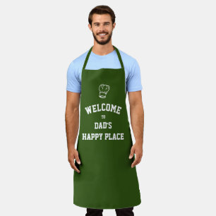 DAD'S HAPPY PLACE Chef Hat Custom GREEN Apron