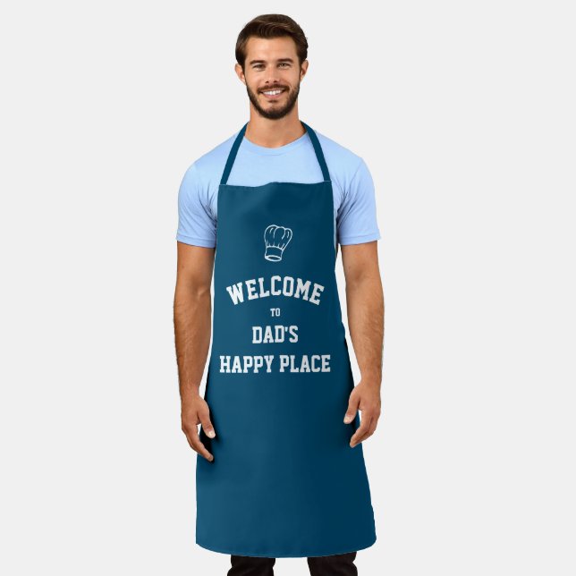 DAD'S HAPPY PLACE | Chef Hat | Custom TEAL BLUE Apron (Worn)