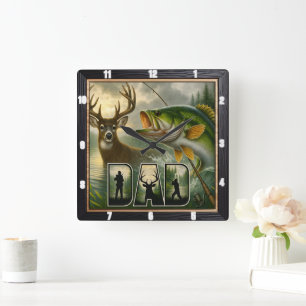 Dad's Hunting Fishing Wildlife Square Wall Clock