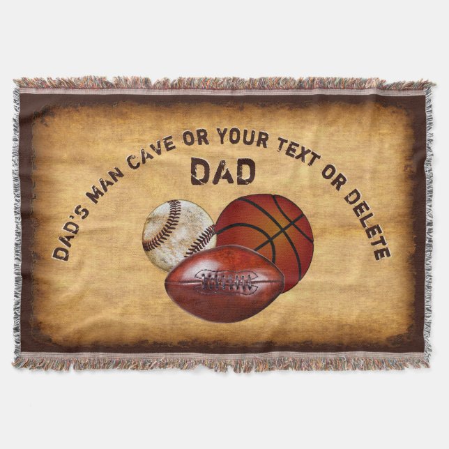 Dad's Man Cave Decor, Personalised Throw Blanket (Front)