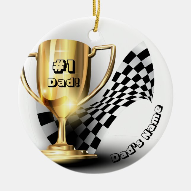 Dad's Name Gold Trophy #1 Dad Ceramic Ornament (Front)