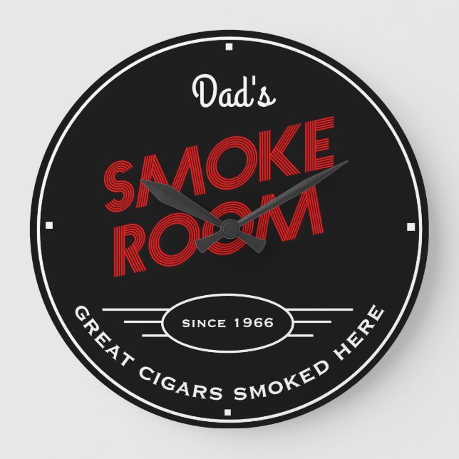 Dad's or Any Name Smoke Room Red Black Slogan Large Clock (Front)