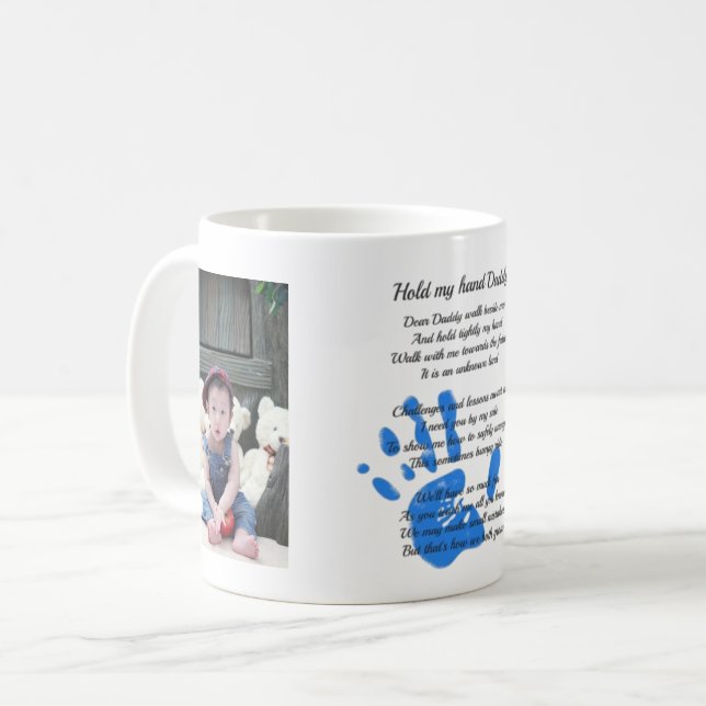 DADs Poem and 2 PHOTOS - Hold My Hand Handprint Coffee Mug (Front Left)