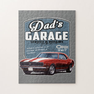 Dad's Red Camaro Garage Jigsaw Puzzle