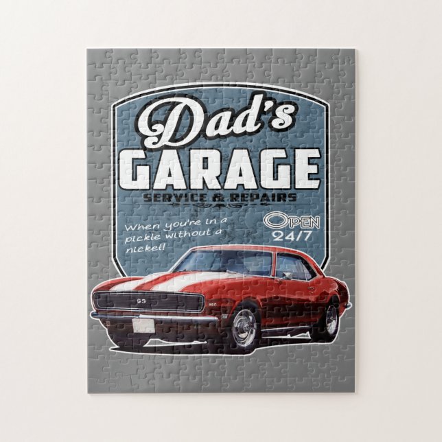 Dad's Red Camaro Garage Jigsaw Puzzle (Vertical)