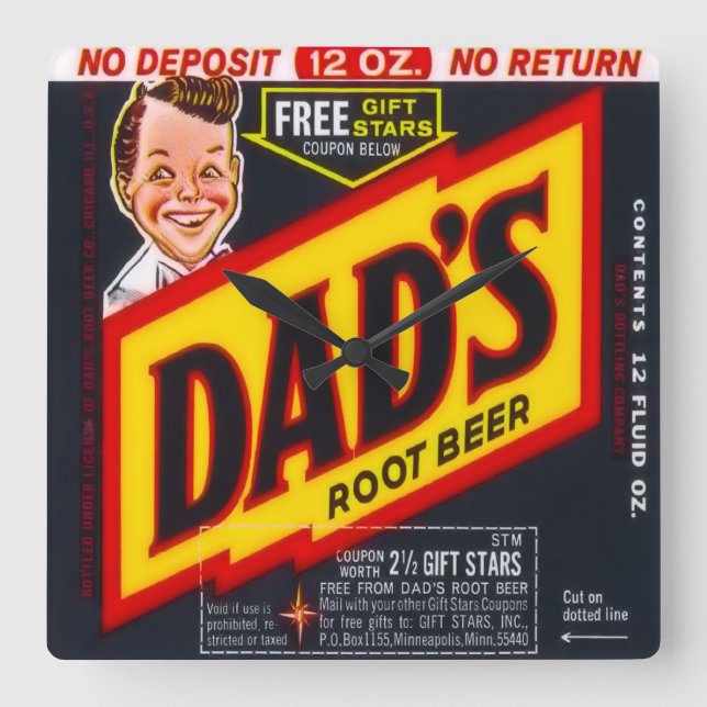 Dad's Root Beer Square Wall Clock (Front)