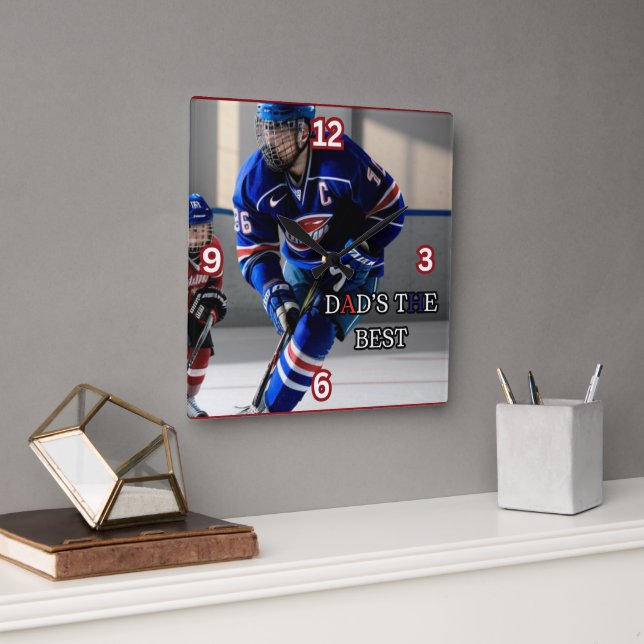 Dad's The Best Square Hockey Wall Clock (Office)