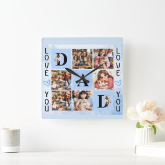 Dad's Tumbler: Family, Love, Memories Square Wall Clock