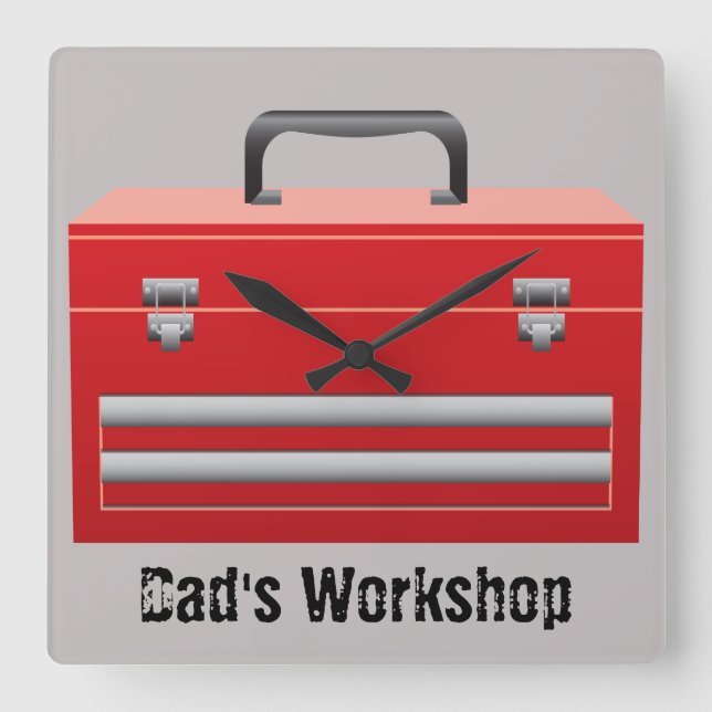 "Dad's Workshop" Toolbox Square Wall Clock (Front)