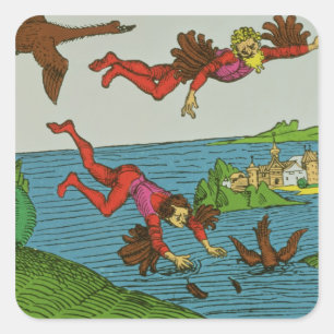 Daedalus and Icarus, 15th century Square Sticker