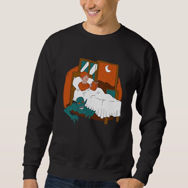 Daemon Hiding under a kids bed  Cool Retro Story Sweatshirt (Front)