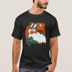 Daemon Hiding under a kids bed Cool Retro Story T-Shirt