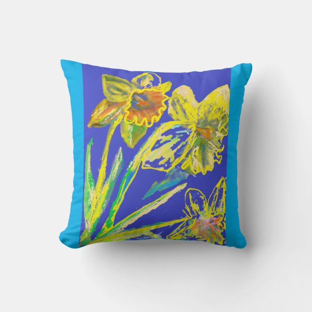 Daffodil Abstract Watercolor flower floral Yellow  Cushion (Front)