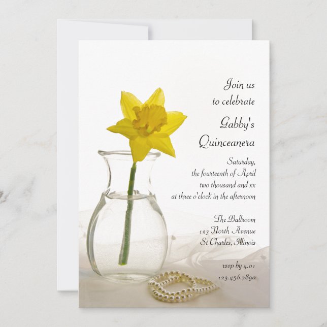 Daffodil and Pearls Quinceanera Party Invitation (Front)