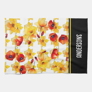 daffodil and poppies tea towel 