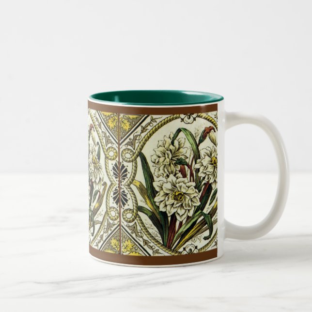 Daffodil Antique Floral Faux Tile Coffee Mug (Right)