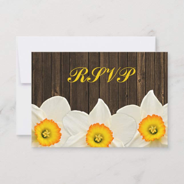 Daffodil Barn Wood Wedding RSVP Response Card (Front)