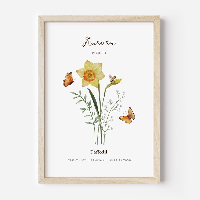 Daffodil Birth Month Flower Poster (Example of daffodil birth flower poster once framed. )