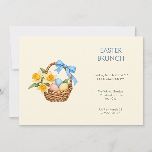 Daffodil Blue Bow Easter Brunch Invitation (Front)