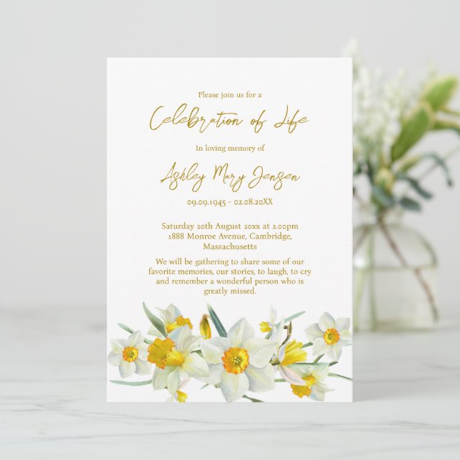 Daffodil Celebration of Life Funeral Invitation (Standing Front)