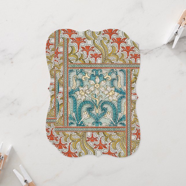 Daffodil chintz art nouveau flower wallpaper (Front/Back In Situ)