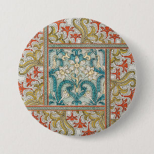 Daffodil chintz art nouveau flower wallpaper 7.5 cm round badge