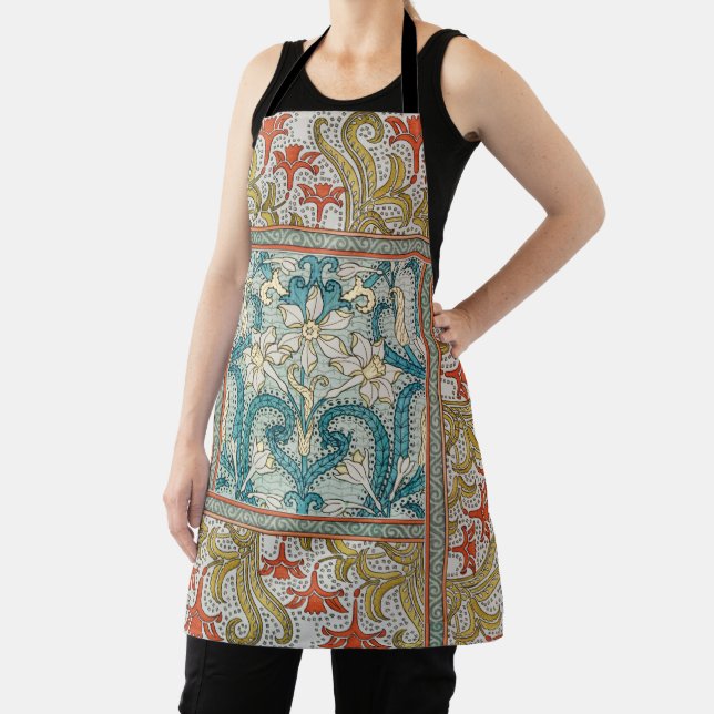 Daffodil chintz art nouveau flower wallpaper apron (Insitu)