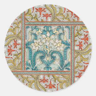 Daffodil chintz art nouveau flower wallpaper classic round sticker