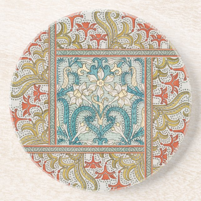 Daffodil chintz art nouveau flower wallpaper coaster (Front)