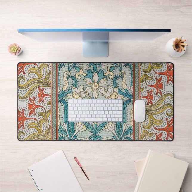 Daffodil chintz art nouveau flower wallpaper desk mat (Office 1)