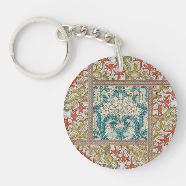 Daffodil chintz art nouveau flower wallpaper key ring (Front)
