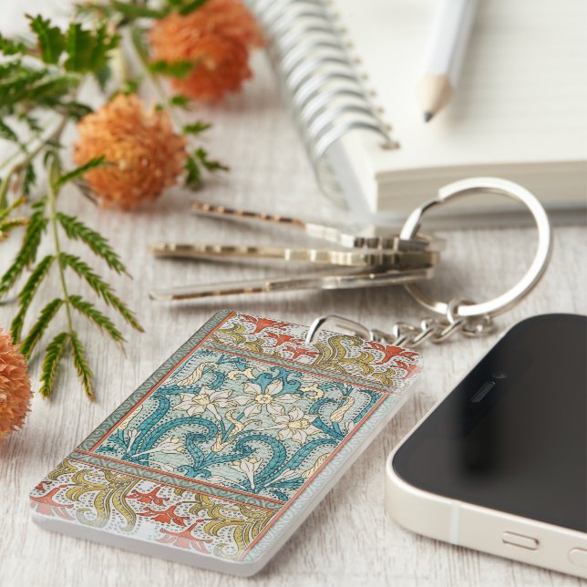 Daffodil chintz art nouveau flower wallpaper key ring (Front Right)