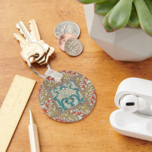 Daffodil chintz art nouveau flower wallpaper key ring