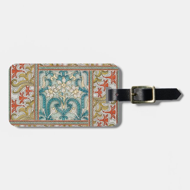 Daffodil chintz art nouveau flower wallpaper luggage tag (Front Horizontal)