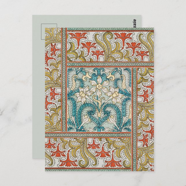 Daffodil chintz art nouveau flower wallpaper postcard (Front/Back)