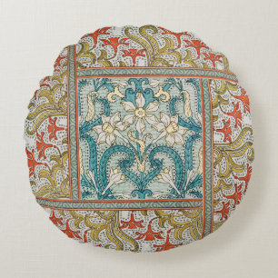 Daffodil chintz art nouveau flower wallpaper round cushion