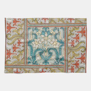 Daffodil chintz art nouveau flower wallpaper tea towel