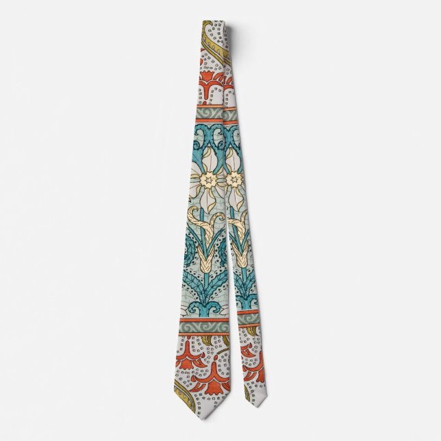 Daffodil chintz art nouveau flower wallpaper tie (Front)
