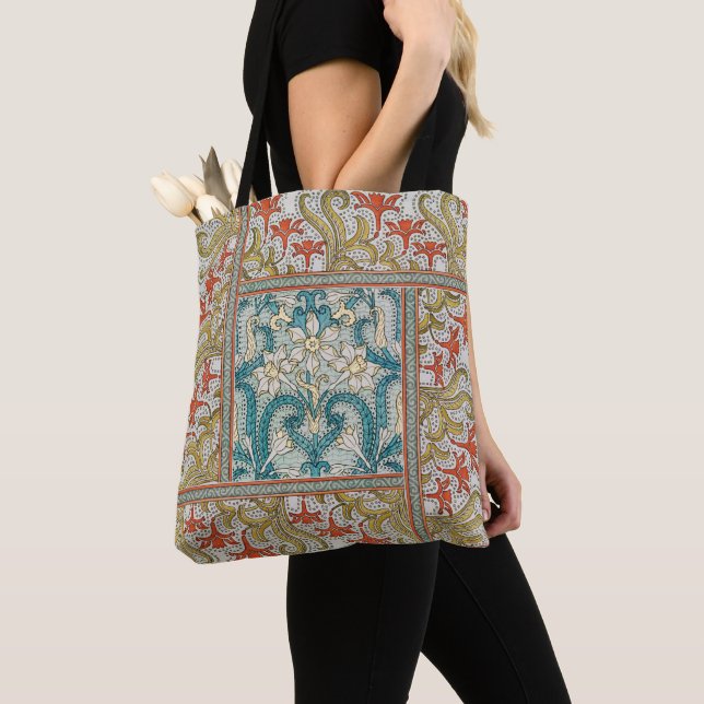 Daffodil chintz art nouveau flower wallpaper tote bag (Close Up)